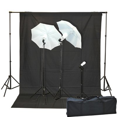1000 Watt Lighting Kit With Backdrop Support System And 6'x9' Black White Muslin Backdrop K105 6x9BW-0