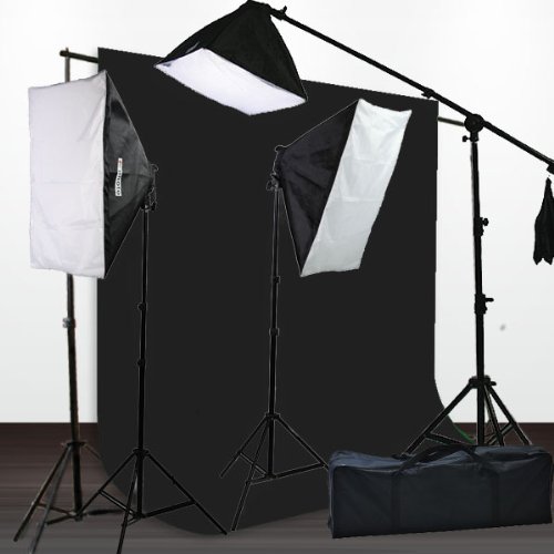 10 x 12 Portrait Muslin Background Support Boom Stand Hair light Photo Video Photography 3 Softbox Lighting Kit-0