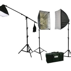 Three Softbox 2700 Watt Photography Video Hair Boom Light Lighting Kit 10x12 Chromakey GREEN Muslin Background Support Stand Case Kit H604SB-1012G-1371