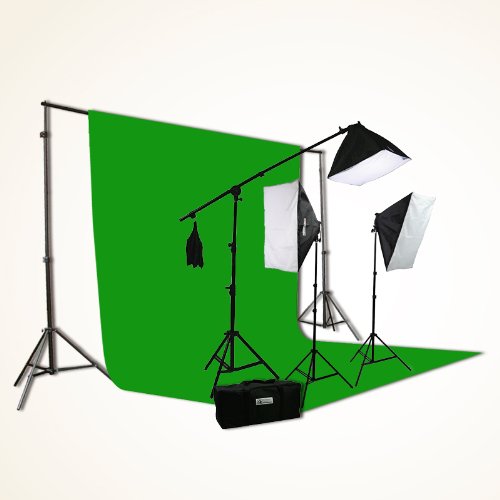 H9004SB-1012G ChromaKey Green Screen Video Photography Boom Stand Lighting Background Support Kit-0