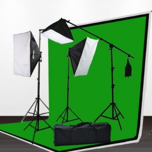 3pcs 6x9 Chromakey Green Black White Screen Muslins Backdrops Background Support Kit 2400 Watt Photography Video Lighting Studio Photo Portrait Lights with Case H9004SB2-69BWG-0