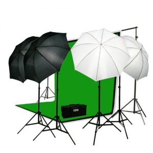 Premium Portrait Photography Studio Video Lighting Kit with 3 Chromakey Black, White, Green Muslin Supporting Background Stand System Case H4045-1460